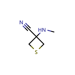 Chemical structure of 3-(methylamino)thietane-3-carbonitrile , CAS 1936076-22-0, AChemBlock U133445