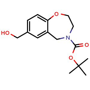 Chemical structure of tert-butyl 7-(hydroxymethyl)-3,5-dihydro-2H-1,4-benzoxazepine-4-carboxylate , CAS 1955507-10-4, AChemBlock U133460