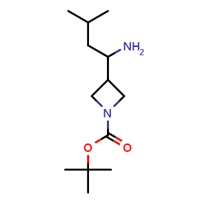 Chemical structure of tert-butyl 3-(1-amino-3-methyl-butyl)azetidine-1-carboxylate , CAS 1996071-05-6, AChemBlock U133474