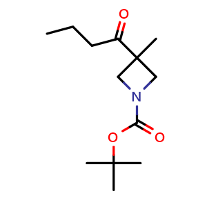 Chemical structure of tert-butyl 3-butanoyl-3-methyl-azetidine-1-carboxylate , CAS 2027971-82-8, AChemBlock U133497