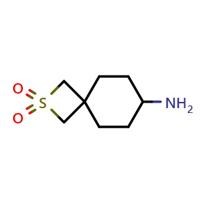 Chemical structure of 2-Thiaspiro[3.5]nonan-7-amine, 2,2-dioxide , CAS 2059927-90-9, AChemBlock U133513