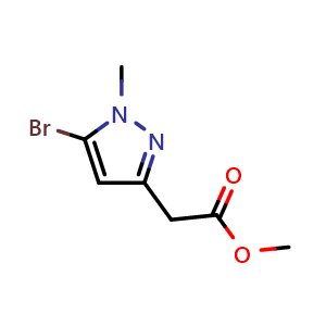 Chemical structure of methyl 2-(5-bromo-1-methyl-pyrazol-3-yl)acetate , CAS 2090136-59-5, AChemBlock U133538