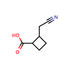 Chemical structure of 2-(cyanomethyl)cyclobutanecarboxylic acid , CAS 2090173-54-7, AChemBlock U133539