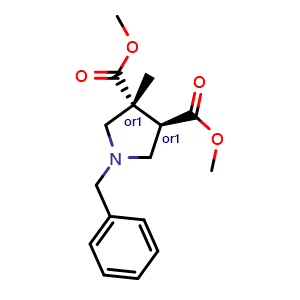 Chemical structure of dimethyl trans-1-benzyl-3-methyl-pyrrolidine-3,4-dicarboxylate , CAS 2090176-62-6, AChemBlock U133540