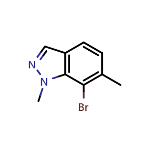 Chemical structure of 7-bromo-1,6-dimethyl-indazole , CAS 2090933-06-3, AChemBlock U133549