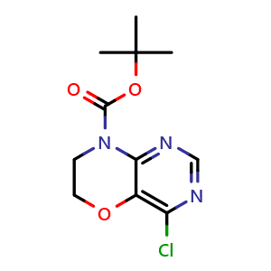Chemical structure of tert-butyl 4-chloro-6,7-dihydropyrimido[5,4-b][1,4]oxazine-8-carboxylate , CAS 2097013-43-7, AChemBlock U133566