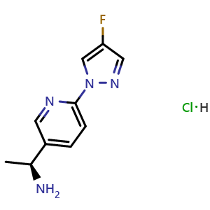 Chemical structure of (1S)-1-[6-(4-fluoropyrazol-1-yl)-3-pyridyl]ethanamine hydrochloride , CAS 2097133-17-8, AChemBlock U133567