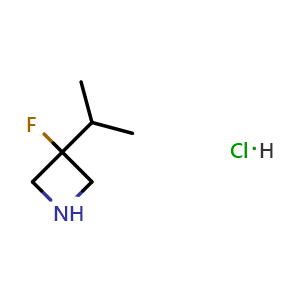 Chemical structure of 3-fluoro-3-isopropyl-azetidine hydrochloride , CAS 2098116-48-2, AChemBlock U133577