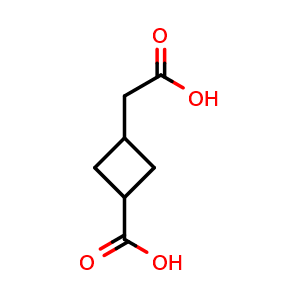 Chemical structure of 3-(carboxymethyl)cyclobutanecarboxylic acid , CAS 2098129-74-7, AChemBlock U133578