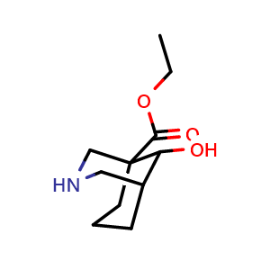 Chemical structure of ethyl 9-hydroxy-3-azabicyclo[3.3.1]nonane-1-carboxylate , CAS 2117675-20-2, AChemBlock U133613