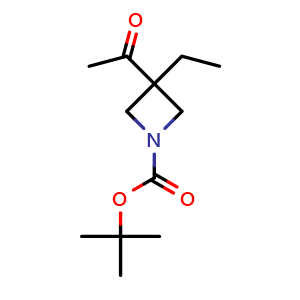 Chemical structure of tert-butyl 3-acetyl-3-ethyl-azetidine-1-carboxylate , CAS 2137630-83-0, AChemBlock U133627
