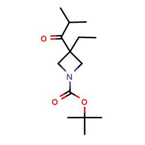 Chemical structure of tert-butyl 3-ethyl-3-(2-methylpropanoyl)azetidine-1-carboxylate , CAS 2137630-88-5, AChemBlock U133628