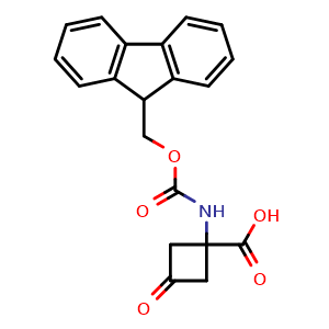 Chemical structure of 1-(9H-fluoren-9-ylmethoxycarbonylamino)-3-oxo-cyclobutanecarboxylic acid , CAS 2137820-81-4, AChemBlock U133633