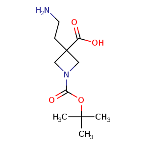 Chemical structure of 3-(2-aminoethyl)-1-tert-butoxycarbonyl-azetidine-3-carboxylic acid , CAS 2138044-79-6, AChemBlock U133635