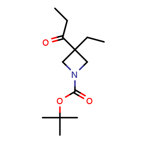 Chemical structure of tert-butyl 3-ethyl-3-propanoyl-azetidine-1-carboxylate , CAS 2138290-03-4, AChemBlock U133643