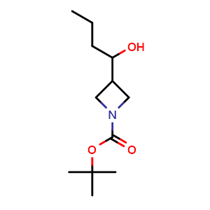 Chemical structure of tert-butyl 3-(1-hydroxybutyl)azetidine-1-carboxylate , CAS 2150554-92-8, AChemBlock U133649
