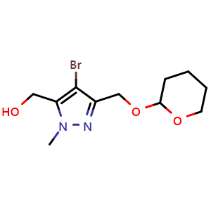 Chemical structure of [4-bromo-2-methyl-5-(tetrahydropyran-2-yloxymethyl)pyrazol-3-yl]methanol , CAS 2155863-59-3, AChemBlock U133655