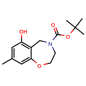 Chemical structure of tert-butyl 6-hydroxy-8-methyl-3,5-dihydro-2H-1,4-benzoxazepine-4-carboxylate , CAS 2159123-64-3, AChemBlock U133660