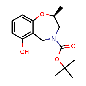 Chemical structure of tert-butyl (2S)-6-hydroxy-2-methyl-3,5-dihydro-2H-1,4-benzoxazepine-4-carboxylate , CAS 2159123-79-0, AChemBlock U133664