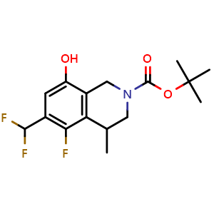 Chemical structure of tert-butyl 6-(difluoromethyl)-5-fluoro-8-hydroxy-4-methyl-3,4-dihydro-1H-isoquinoline-2-carboxylate , CAS 2159123-87-0, AChemBlock U133665
