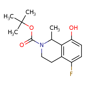 Chemical structure of tert-butyl 5-fluoro-8-hydroxy-1-methyl-3,4-dihydro-1H-isoquinoline-2-carboxylate , CAS 2159123-92-7, AChemBlock U133666