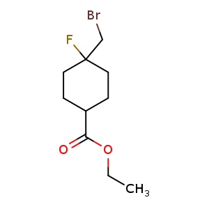 Chemical structure of ethyl 4-(bromomethyl)-4-fluoro-cyclohexanecarboxylate , CAS 2167261-70-1, AChemBlock U133678