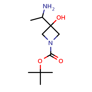 Chemical structure of tert-butyl 3-(1-aminoethyl)-3-hydroxy-azetidine-1-carboxylate , CAS 2172088-95-6, AChemBlock U133691