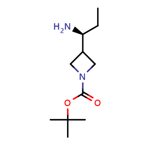 Chemical structure of tert-butyl 3-[(1S)-1-aminopropyl]azetidine-1-carboxylate , CAS 2172875-72-6, AChemBlock U133697
