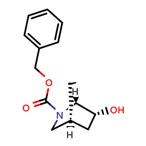 Chemical structure of benzyl (1R,4S,6R)-6-hydroxy-2-azabicyclo[2.2.1]heptane-2-carboxylate , CAS 2195385-11-4, AChemBlock U133712