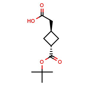 Chemical structure of trans-2-(3-tert-butoxycarbonylcyclobutyl)acetic acid , CAS 2200314-34-5, AChemBlock U133722