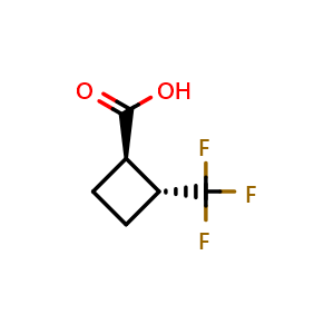 Chemical structure of (1R,2R)-2-(trifluoromethyl)cyclobutanecarboxylic acid , CAS 2209078-55-5, AChemBlock U133737