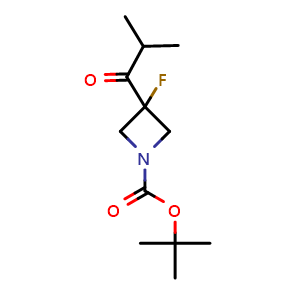 Chemical structure of tert-butyl 3-fluoro-3-(2-methylpropanoyl)azetidine-1-carboxylate , CAS 2209848-11-1, AChemBlock U133739