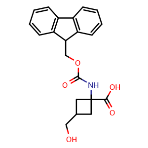 Chemical structure of 1-(9H-fluoren-9-ylmethoxycarbonylamino)-3-(hydroxymethyl)cyclobutanecarboxylic acid , CAS 2219374-93-1, AChemBlock U133745