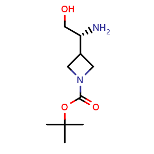 Chemical structure of tert-butyl 3-[(1R)-1-amino-2-hydroxy-ethyl]azetidine-1-carboxylate , CAS 2227768-57-0, AChemBlock U133755