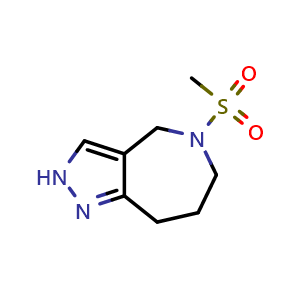 Chemical structure of 5-methylsulfonyl-4,6,7,8-tetrahydro-2H-pyrazolo[4,3-c]azepine , CAS 2230963-25-2, AChemBlock U133768