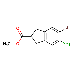 Chemical structure of methyl 5-bromo-6-chloro-indane-2-carboxylate , CAS 2233567-29-6, AChemBlock U133770
