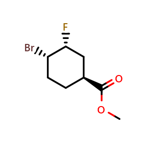 Chemical structure of methyl (1S,3R,4S)-4-bromo-3-fluoro-cyclohexanecarboxylate , CAS 2245103-06-2, AChemBlock U133792
