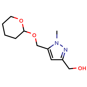 Chemical structure of [1-methyl-5-(tetrahydropyran-2-yloxymethyl)pyrazol-3-yl]methanol , CAS 2245716-15-6, AChemBlock U133796