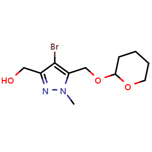 Chemical structure of [4-bromo-1-methyl-5-(tetrahydropyran-2-yloxymethyl)pyrazol-3-yl]methanol , CAS 2245716-16-7, AChemBlock U133797