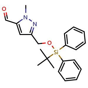 Chemical structure of 5-[[tert-butyl(diphenyl)silyl]oxymethyl]-2-methyl-pyrazole-3-carbaldehyde , CAS 2245716-55-4, AChemBlock U133801
