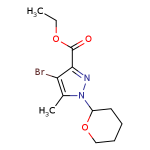 Chemical structure of ethyl 4-bromo-5-methyl-1-tetrahydropyran-2-yl-pyrazole-3-carboxylate , CAS 2246368-58-9, AChemBlock U133807