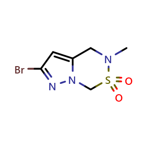 Chemical structure of 2-bromo-5-methyl-4,7-dihydropyrazolo[5,1-d][1,2,5]thiadiazine 6,6-dioxide , CAS 2246370-77-2, AChemBlock U133808