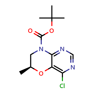 Chemical structure of tert-butyl (6S)-4-chloro-6-methyl-6,7-dihydropyrimido[5,4-b][1,4]oxazine-8-carboxylate , CAS 2253852-99-0, AChemBlock U133820