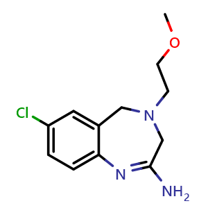Chemical structure of 7-chloro-4-(2-methoxyethyl)-3,5-dihydro-1,4-benzodiazepin-2-amine , CAS 2254584-62-6, AChemBlock U133827