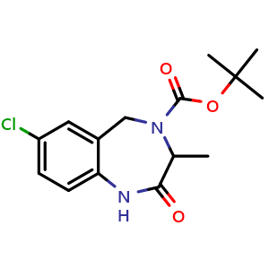 Chemical structure of tert-butyl 7-chloro-3-methyl-2-oxo-3,5-dihydro-1H-1,4-benzodiazepine-4-carboxylate , CAS 2254585-42-5, AChemBlock U133828