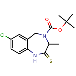 Chemical structure of tert-butyl 7-chloro-3-methyl-2-thioxo-3,5-dihydro-1H-1,4-benzodiazepine-4-carboxylate , CAS 2254585-45-8, AChemBlock U133829
