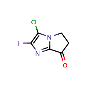 Chemical structure of 3-chloro-2-iodo-5,6-dihydropyrrolo[1,2-a]imidazol-7-one , CAS 2268741-32-6, AChemBlock U133839