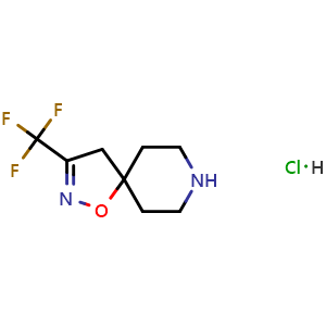 Chemical structure of 3-(trifluoromethyl)-1-oxa-2,8-diazaspiro[4.5]dec-2-ene hydrochloride , CAS 2285440-51-7, AChemBlock U133860