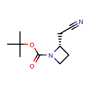 Chemical structure of tert-butyl (2S)-2-(cyanomethyl)azetidine-1-carboxylate , CAS 228868-28-8, AChemBlock U133869