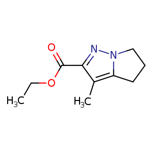 Chemical structure of ethyl 3-methyl-5,6-dihydro-4H-pyrrolo[1,2-b]pyrazole-2-carboxylate , CAS 2289603-82-1, AChemBlock U133870